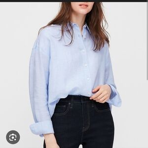 130$ 100% Linen Massimo Dutti Light Blue Button-Up Shirt